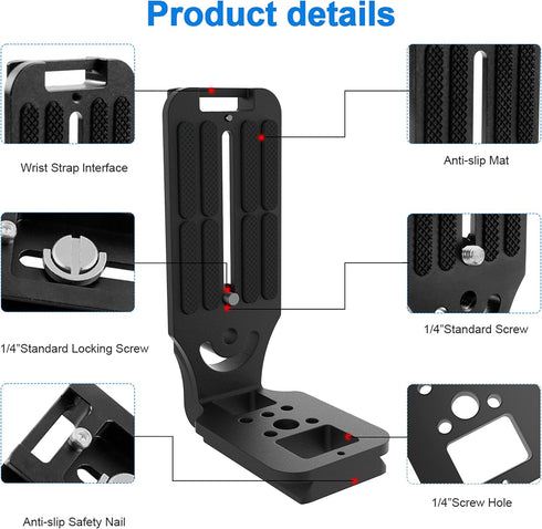 DSLR Camera L Bracket Quick Release Plate, Lightweight, Universal Application, Compatible with Canon Nikon Sony DJI