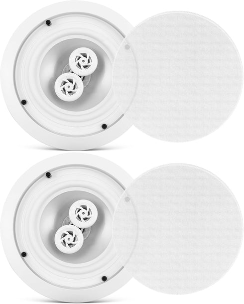 Pyle 6.5 Inch 300W Home Audio In Ceiling Marine Grade Waterproof Speaker, 8 Ohm, with 60Hz to 22kHz Frequency Response,