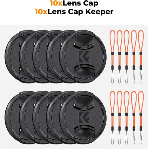 K&F Concept 58mm Lens Cap Cover Kit, 10 Pack Non-Spring Center Pinch + 10 Pack Anti-Loss Keeper