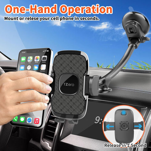 1Zero Solid Car Truck Phone Mount Holder, Thick Gooseneck Long Arm, Windshield Mobile Holders with Suction Cup