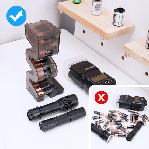KIWIFOTOS 27 AA Battery Case Holder with Tester, Vertical Battery Organizer Dispenser for Kitchens, Home Offices