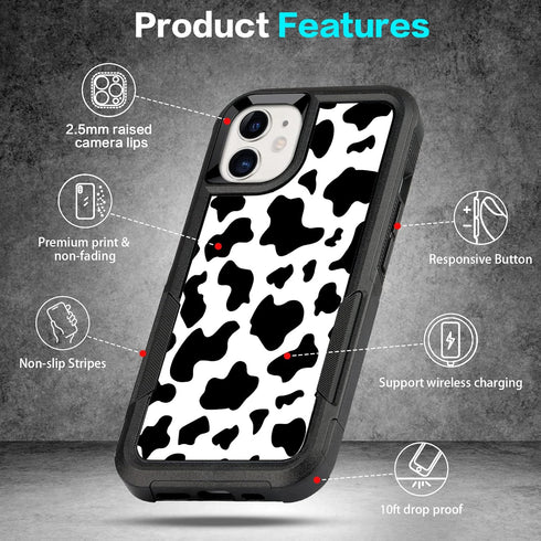 Designed for iPhone 11 Case, Heavy-Duty Slim Shockproof Protective Case for Women Girls, Cute Cow Print 6.1 Inch