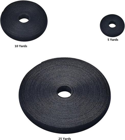 Reusable Fastening Tape Cable Ties - 3/4 Inch Double Side Hook Roll (5 Yard, Black Upgraded Version)