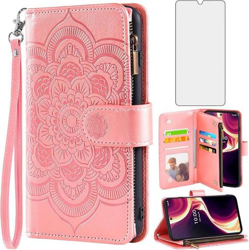 Asuwish Wallet Phone Case for Boost Mobile Celero 5G Plus 7 inch 2023, Flower Leather Flip with Tempered Glass