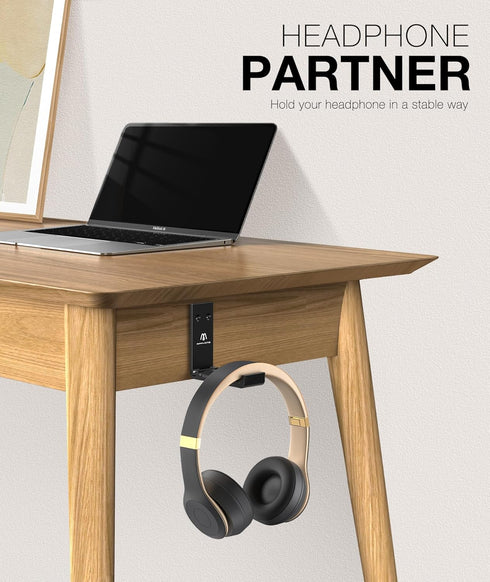 Headphone Stand Hanger Foldable Wall Hooks, Save Space Durable Aluminum Headset Stand Holder for Universal Gaming Headset, Strong Adhesive, Black by APPHOME