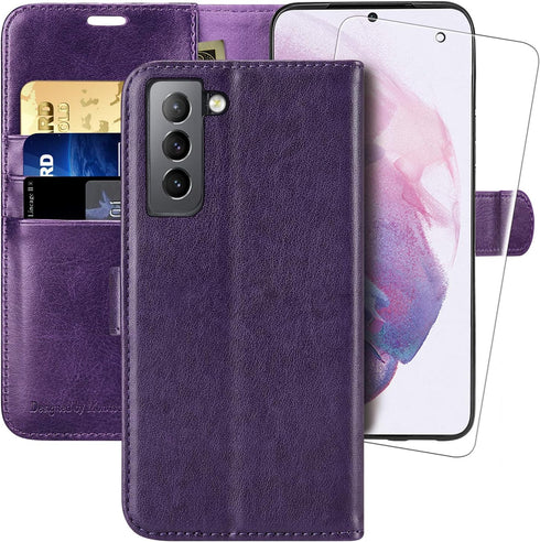 MONASAY Purple Wallet Case for Galaxy S21+ Plus 5G, 6.7" - RFID Blocking, Flip Folio, Credit Card Holder, Screen