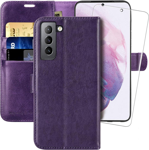 MONASAY Purple Wallet Case for Galaxy S21+ Plus 5G, 6.7" - RFID Blocking, Flip Folio, Credit Card Holder, Screen
