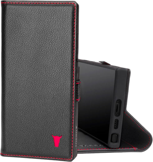 TORRO Case for Samsung Galaxy S23 Ultra 5G – Premium Leather Wallet Case with Kickstand and Card Slots (Black)