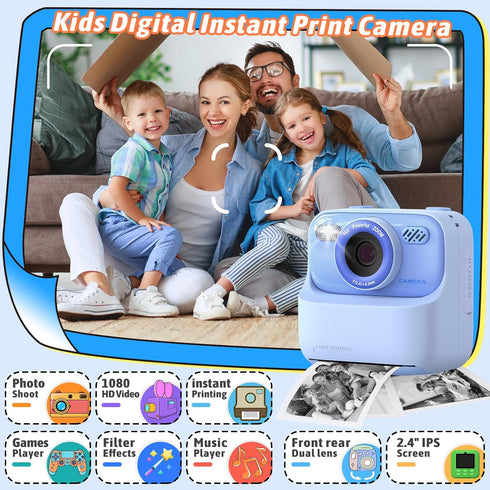 Upgrade Kids Instant Print Camera, 1080P HD Dual-Lens with Print Paper & 32G Card, Gifts for Ages 3-16