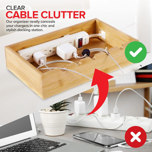 Modern Innovations Bamboo Device Organizer Charging Station for Multiple Devices (Natural) - Desk Docking Stand