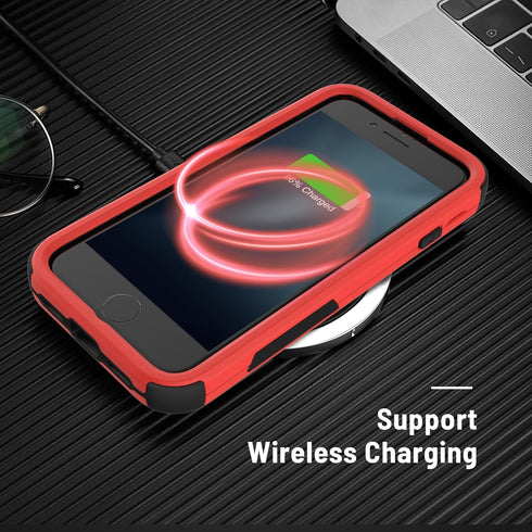 iPhone SE 2022 (3rd Gen) Heavy Duty Case with Glass Protector, Rugged Shockproof, Drop Proof, 3-in-1 - Red/Black