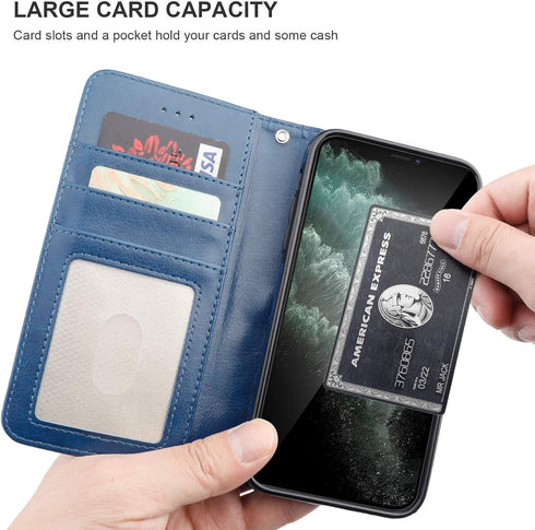 Bocasal Wallet Case for iPhone 11 with Card Holder, PU Leather Magnetic Detachable Kickstand, Shockproof Wrist Strap,