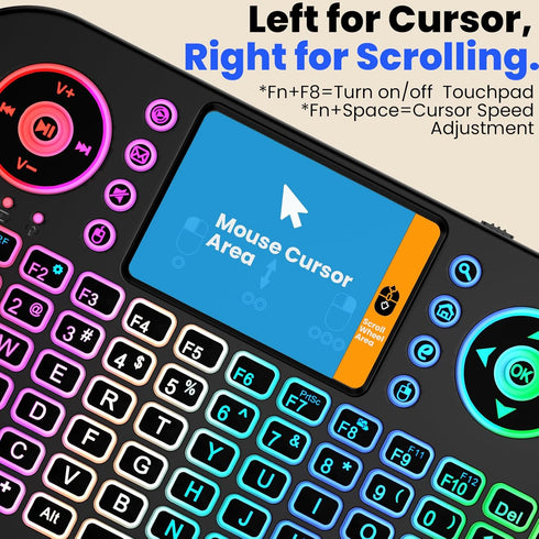 MRSVI Touchpad-2.4GHz Dual-Mode,7-Color PS3, Mini Keyboard with & Bluetooth Backlight, Multimedia Hotkeys