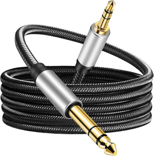 Jelly Tang 3.5 mm to 6.35 mm Audio Cable 20Ft, Gold-Plated Terminal Silver Color