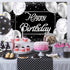 Happy Birthday Backdrop Banner | Black and Silver Photography Background | Large Party Sign Poster for Men and Women
