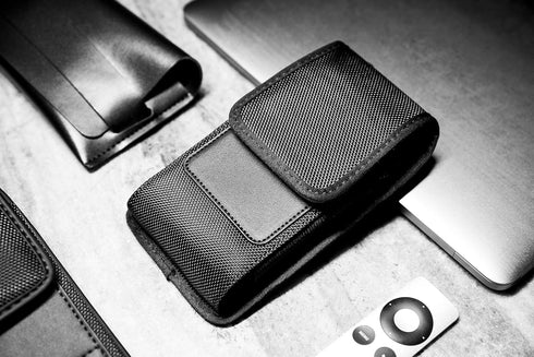 Cell Phone Pouch Belt Holster Case for iPhone 15, 14, 13 Pro, Samsung Galaxy S24, ID Card Slot, Black