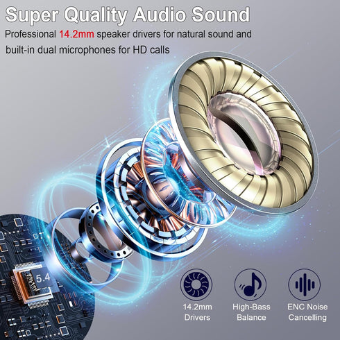 Wireless Earbuds, 2024 Bluetooth 5.4 Earbuds Hi-Fi Stereo, 3g Mini Ear Buds with 4 ENC Mic, 30H USB-C LED Charging