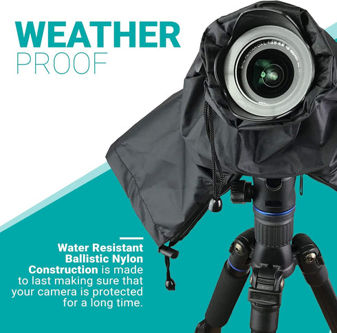 Movo CRC01 Waterproof Nylon Camera Rain Cover with Enclosed Hand Sleeves for Canon, Nikon, Sony, Olympus, Pentax DSLR