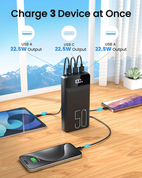 LOOPEAK 50000mAh 22.5W 3 2 Pack Power Bank Fast Charging Portable Charger, USB C Quick Charge with Outputs & Inputs