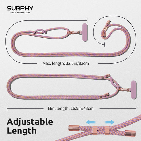 SURPHY Phone Lanyard Crossbody, Adjustable Cell Phone Lanyard with 2 Pack Phone Tether Tab, Two-Color Braided Phone