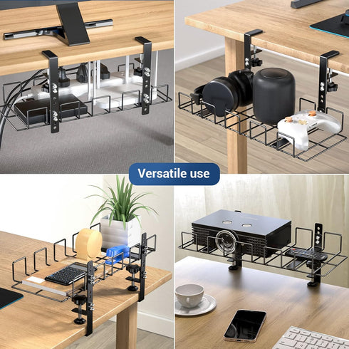 LUXEAR Under Desk Cable Management Tray 2Pack, Adjustable Removable Docking Station Wires Holder Rack, No Drill C-Clamp