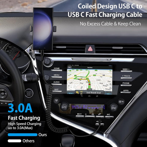 Android Auto USB C to USB C Cable 3FT Fast Charging Coiled Charger Cord for Samsung Galaxy S24 Ultra, iPhone 15, Pixel