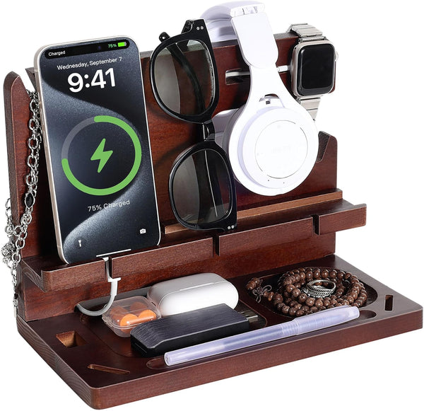Oraich Wooden Phone Docking Station for Men, Nightstand & Desktop Organizer, Charging Stand