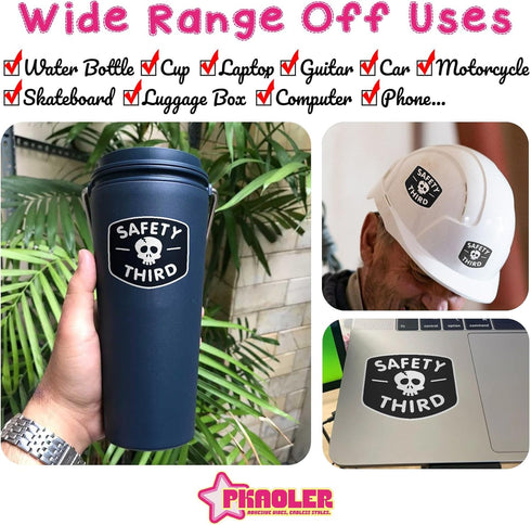 (3PCS) Safety Third Sticker Safety 3rd Funny Hard Hat Sticker Skull Warning 3" Die-Cut Waterproof Vinyl Sticker for Helmet Toolbox Water Bottle Phone Case Laptop Car (3 Inches) by PKAOLER