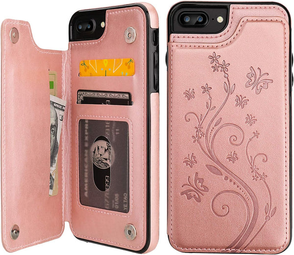 Vaburs iPhone 7 Plus/8 Plus Case Wallet with Card Holder - Rose Gold Premium PU Leather Flip Cover