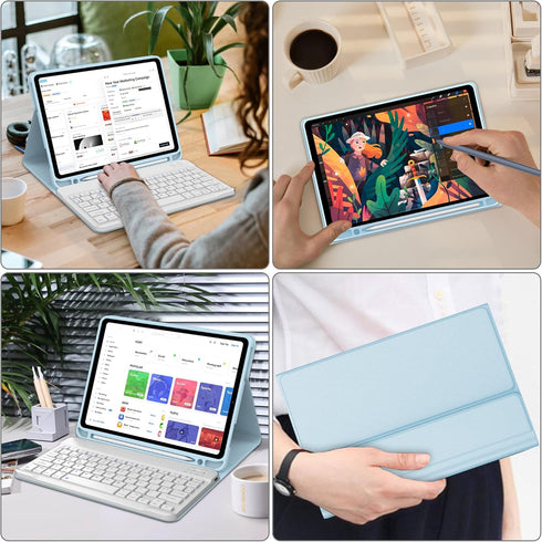 KVAGO iPad 10th Generation Case with Keyboard, 10.9 inch 2022, Detachable Wireless Keyboard, Light Blue