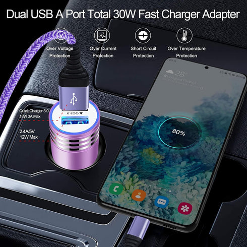Quick Charge 3.0 Wall Charger Block, C Charger Cable for Android Phone with Car Plug Fast Charge for Samsung Galaxy A73