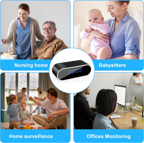 NJINALW Hidden Camera Clock, WiFi Spy Camera HD 1080P with Night Vision, Motion Detection, Nanny Cam