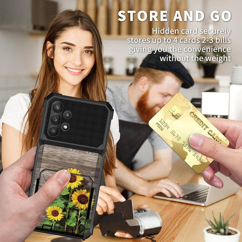 Wallet Case with Card Holder Slot for Samsung Galaxy A32 5G, Plank Sunflower