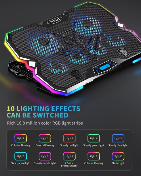 KeiBn Upgrade Laptop Cooling Pad A13, RGB Lights, 6 Fans for 15.6 Inch Laptops, 10 Modes