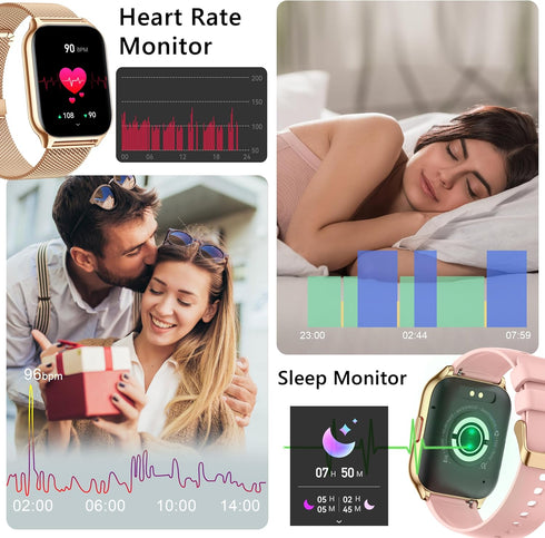 Smart Watch for Women Men, 2.0" Fitness Tracker with Heart Rate Blood Pressure Blood Oxygen Monitor for Android iOS