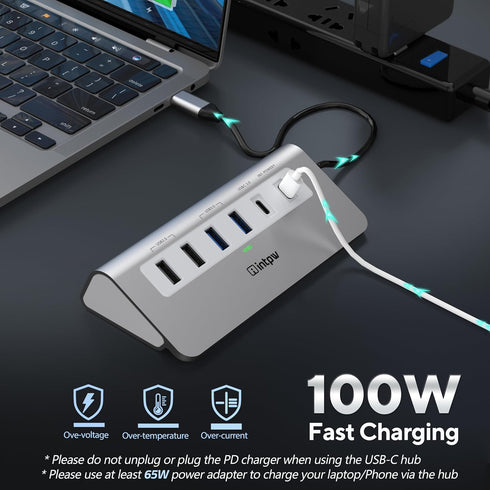 USB C Hub, INTPW 9-in-1 Multiport Adapter with 4K HDMI, PD 100W, USB A, SD/TF Card Reader