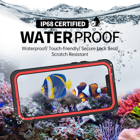 BEASTEK Waterproof Case for iPhone 12, FSN Series IP68 Magnetic Shockproof with Built-in Screen Protector, Red
