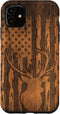 iPhone 11 Case - Deer Buck with Flag on Wood-like Background