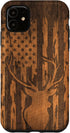 iPhone 11 Case - Deer Buck with Flag on Wood-like Background