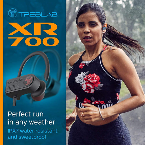 TREBLAB XR700 Wireless Sports Earbuds, Bluetooth 5.0, IPX7 Waterproof, Noise Cancelling, Adjustable Earhooks