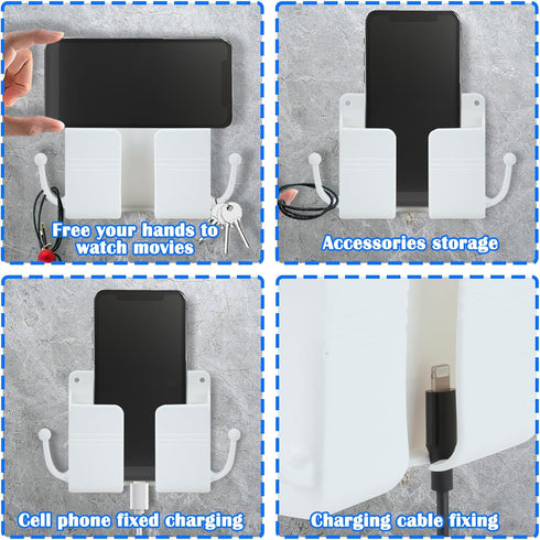 3 Pcs Wall Mount Phone Holder, Stand for Bed, Wall Mounted Shower Phone Holder with Hooks, Universal Media Organizer