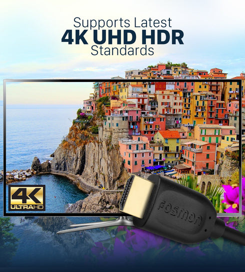 4K 2.0 4K@60Hz/2160p 18Gbps, 3D, Dolby 30AWG PS4, PS5, 360/One/X/S, 50FT/15M Fosmon HDMI Cable, HDMI Cable Support