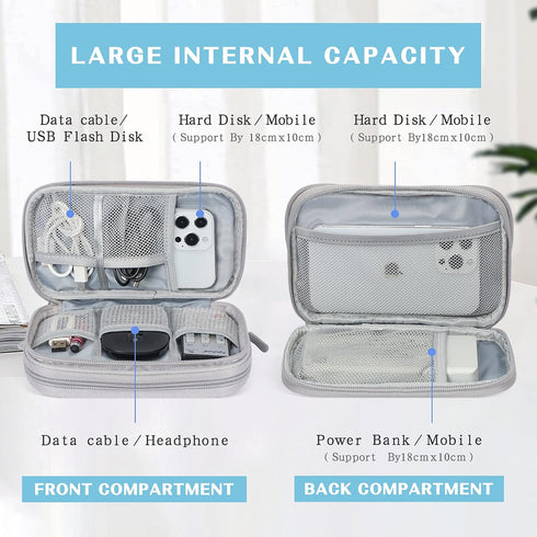 FYY Travel Electronic Cable Organizer Bag - Portable Waterproof Double Layers Storage for Cable, Cord, Charger, Grey