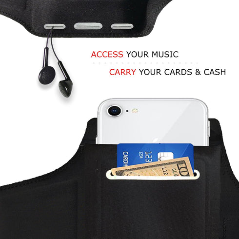 RevereSport Waterproof Running Armband for iPhone 12 Mini with Extra Pockets for Keys, Cash, and Cards, Black