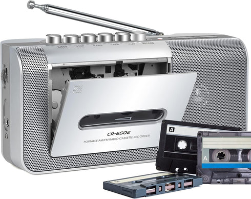 Gracioso Portable Cassette Player and Recorder, Tape Player/Recorder with AM/FM, Loud Built-in Speaker, Microphone, for