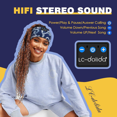 LC-dolida Sleep Headphones Bluetooth Headband, Wireless Sleeping Headphones with Thin HD Stereo Speakers, Perfect for