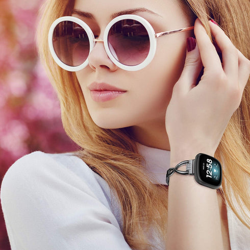 Wearlizer Metal Band Compatible with Fitbit Versa 4/3/Sense/Sense 2 - Dressy Stainless Steel Rhinestone Bracelet