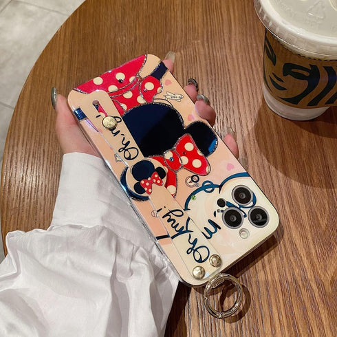 Cute iPhone 13 Pro Max Case with Wrist Strap - Glitter Bling Cartoon IMD Soft TPU Cover for Girls