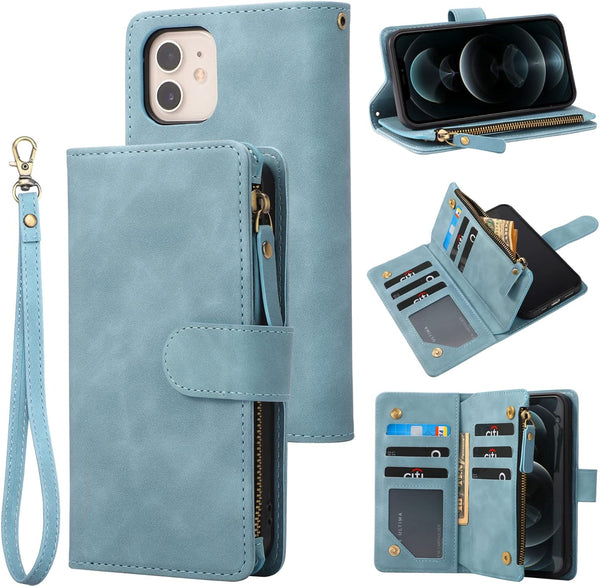 RANYOK Wallet Case for iPhone 11, Premium PU Leather Zipper Folio Wallet, RFID Blocking, Baby Blue