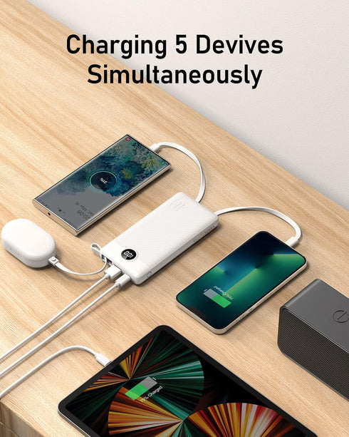 VEEKTOMX Portable Charger with Built-in Cables, 10000mAh Power Bank for iPhone, Slim Fast Charge USB C Battery Pack,
